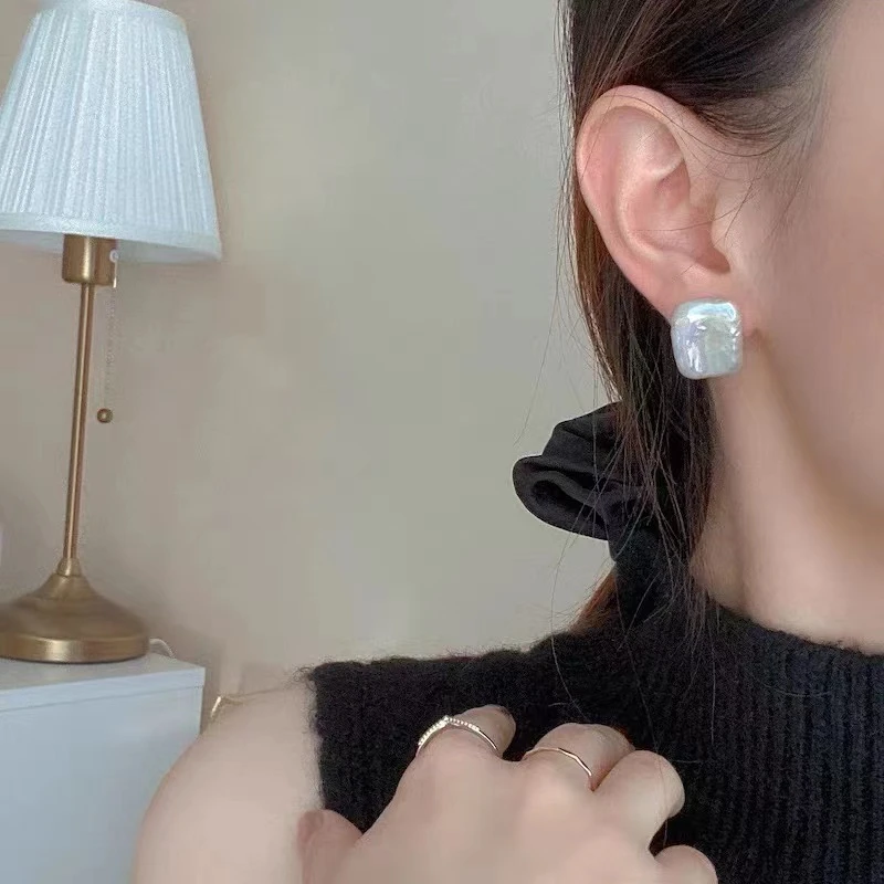 巴洛克方形耳钉时尚气质高级感轻奢小众设计耳饰