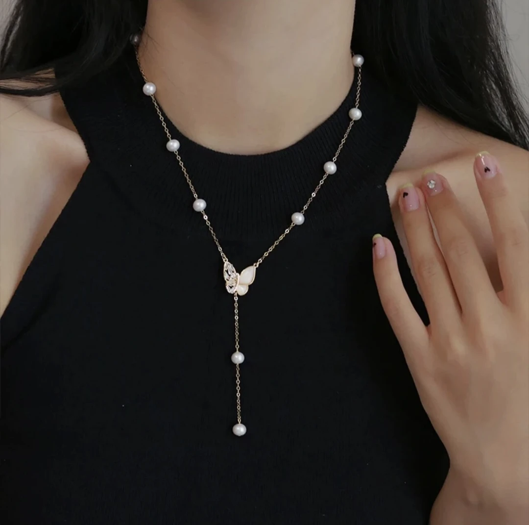 淡水珍珠蝴蝶流苏项链手工制作轻奢小众设计气质时尚百搭锁骨链