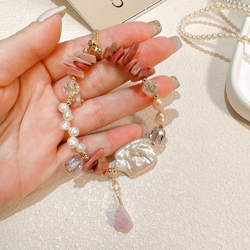 春夏少女不规则彩色石珍珠手链ins小众巴洛克设计款手串