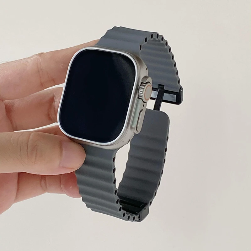 磁吸硅胶情侣表带适用appleWatch苹果手表iWatchS9/8/7海洋Ultra2