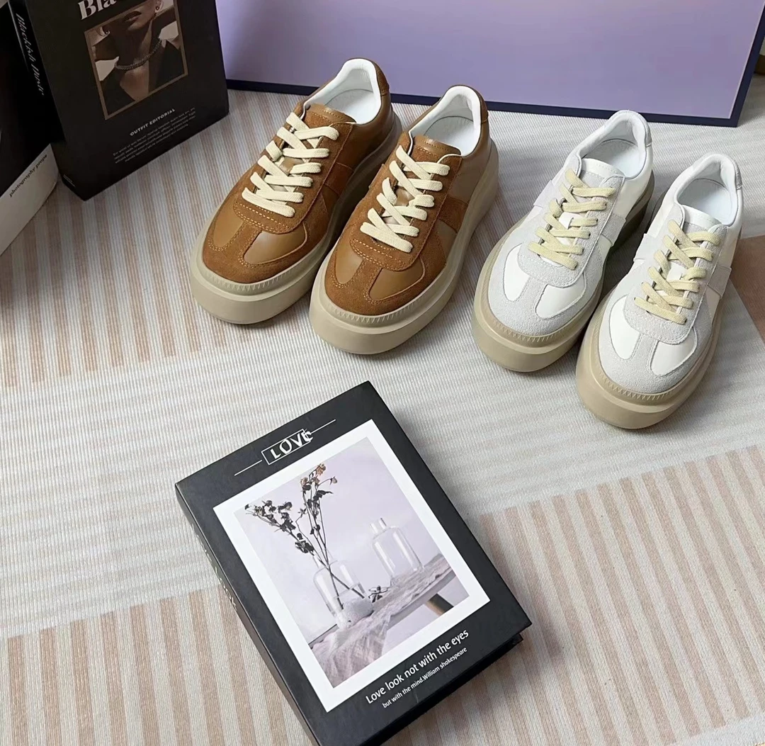 乐乐厚底白鞋ins系带德训女鞋小众2025新款复古韩版夏季鞋子