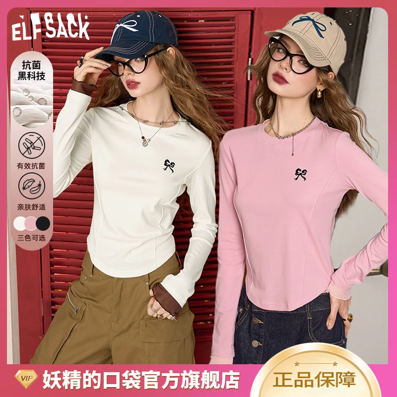 【小铃铛】妖精的口袋蝴蝶结来信刺绣抗菌长袖t恤女24