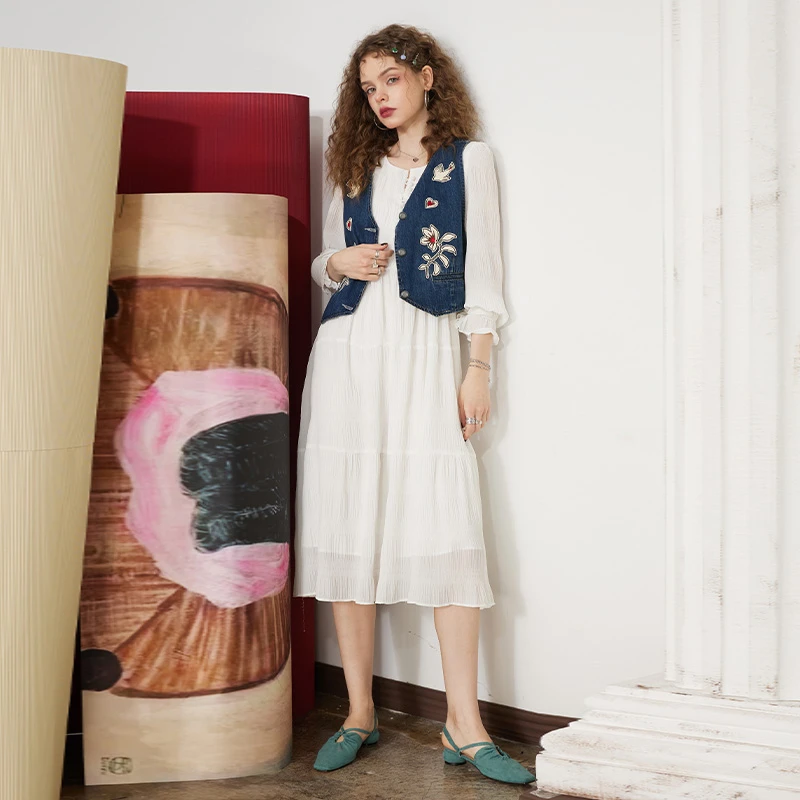 【芋总】妖精的口袋仙女裙春夏季新款褶皱白色法式连衣裙春天气质