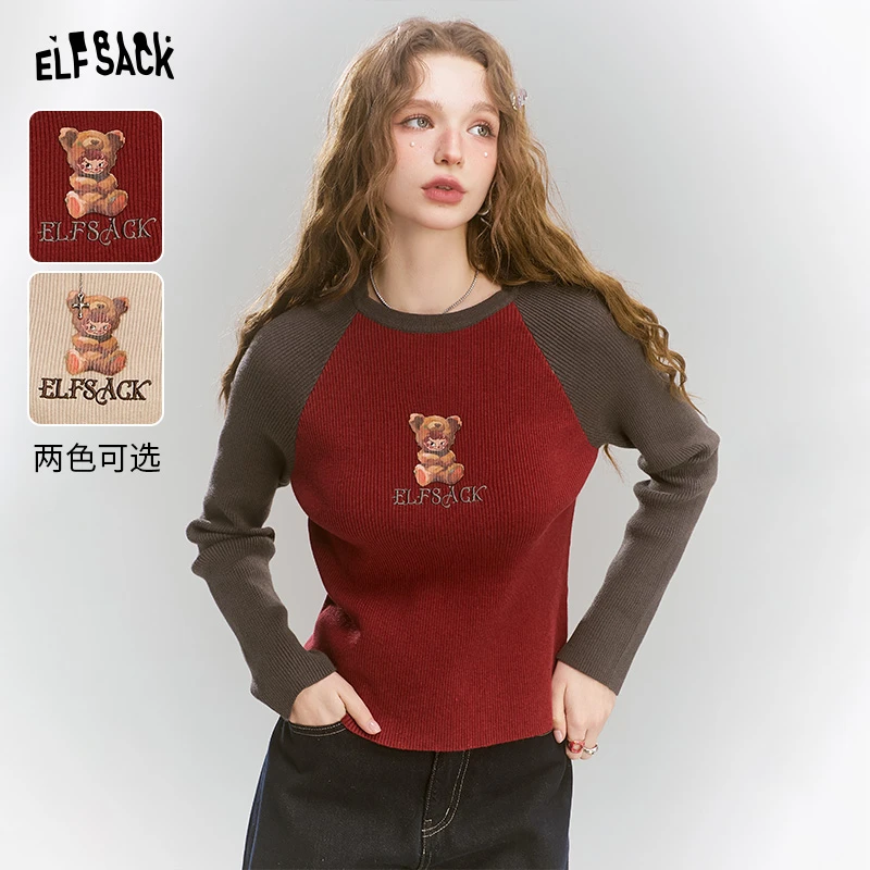 【黄蓉推荐】妖精的口袋安哥拉红撞色印花针织衫女2024冬季新款修