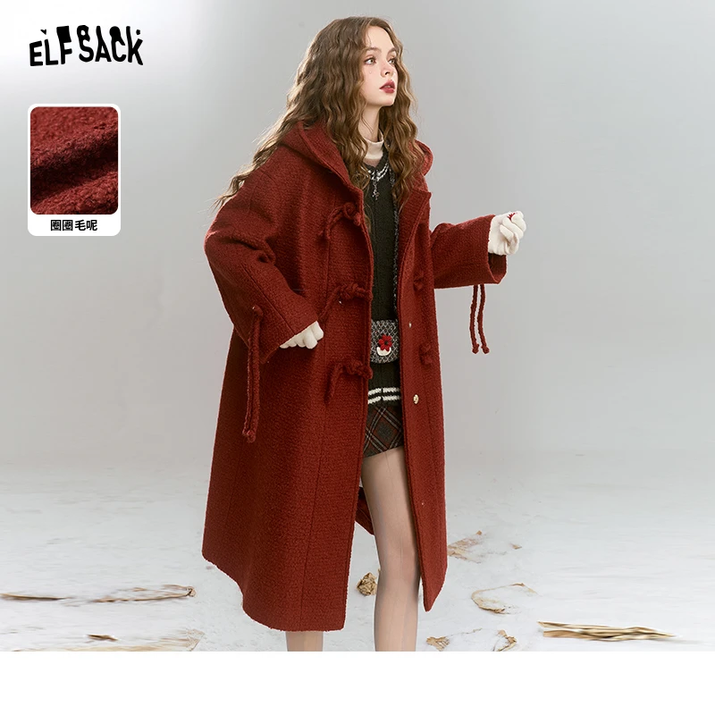 【小铃铛】妖精的口袋复古红色圈圈毛呢外套女2024冬季新