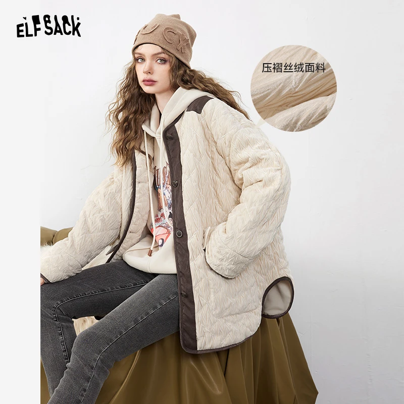 《蓝珊珊专属》 软绵绵 拼接皮衣棉服女2023冬季新款复古薄款