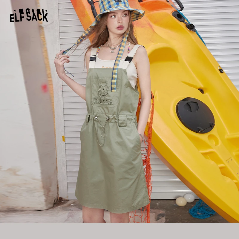 【新】妖精的口袋流浪水手工装休闲背带连衣裙女夏Q