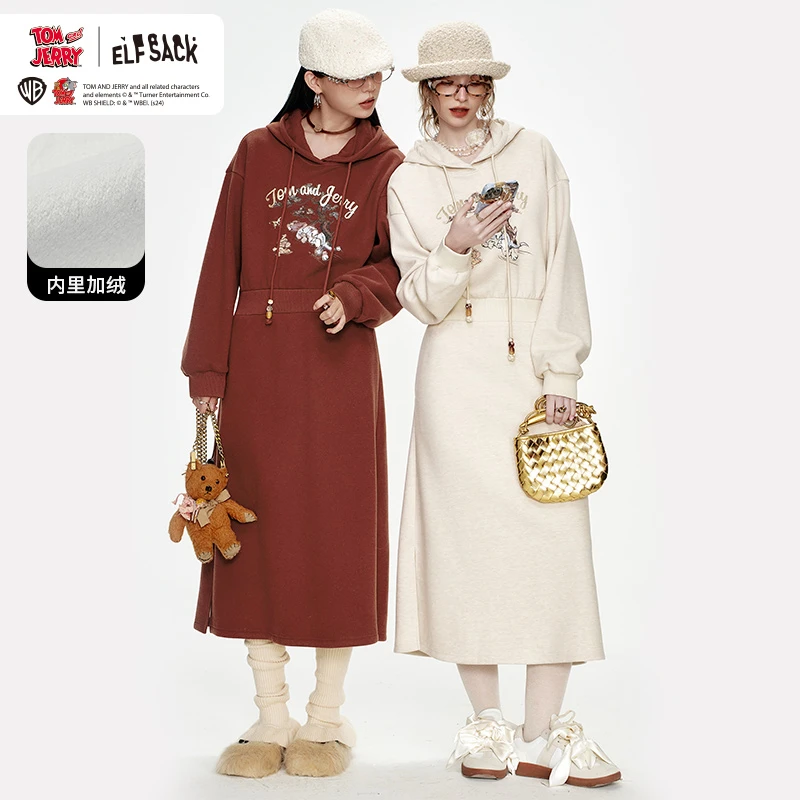 0072【金拐子】妖精的口袋好运常在印花连帽卫衣裙女2024新款