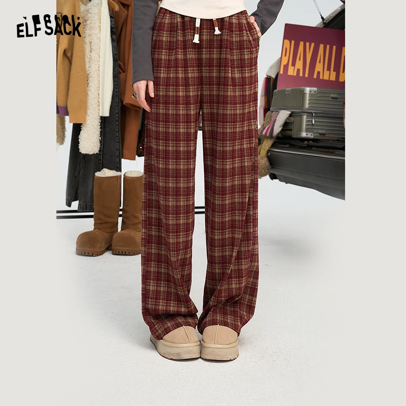 8108【金拐子专属】妖精的口袋安可拉红复古格子裤女2024年冬季新