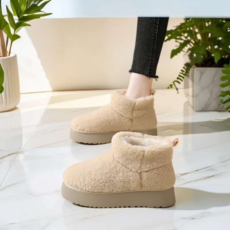 厚底防滑雪地靴女鞋2024新款冬季加绒加厚泰迪毛毛卷雪地棉靴子