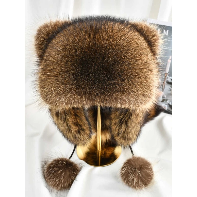 小浣熊帽子男女美洲貉子毛雷锋帽冬季保暖护耳帽网红