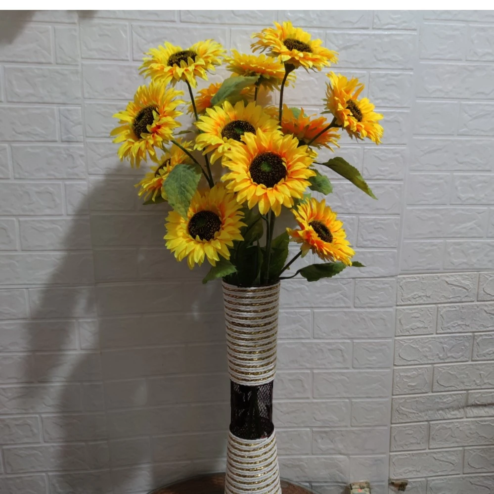 太阳花仿真5头向日葵假花客厅摆件单只花束绢花塑料花落地装饰花