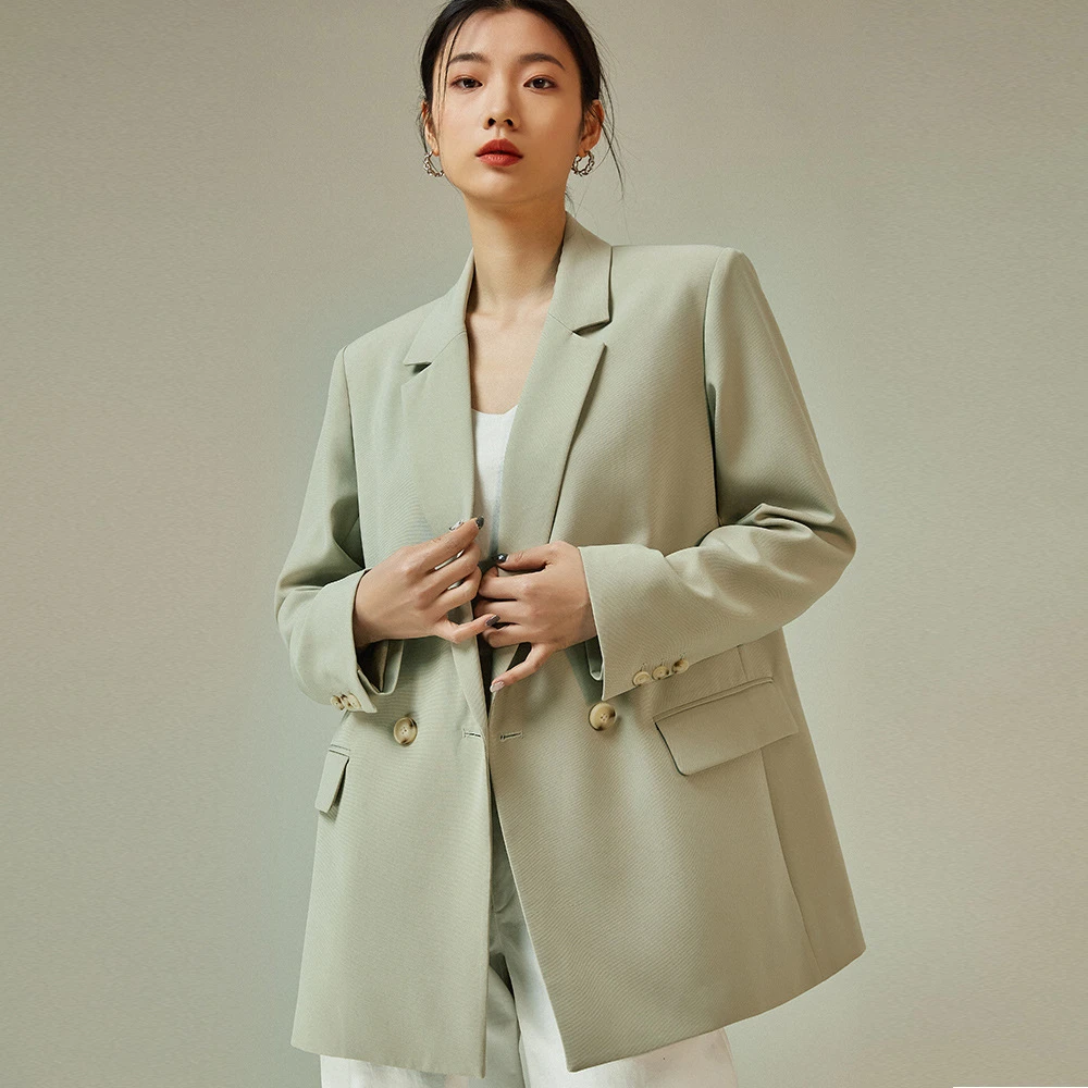 【M家同款】高智显瘦休闲通勤双排扣纯色西服外套女女式12818