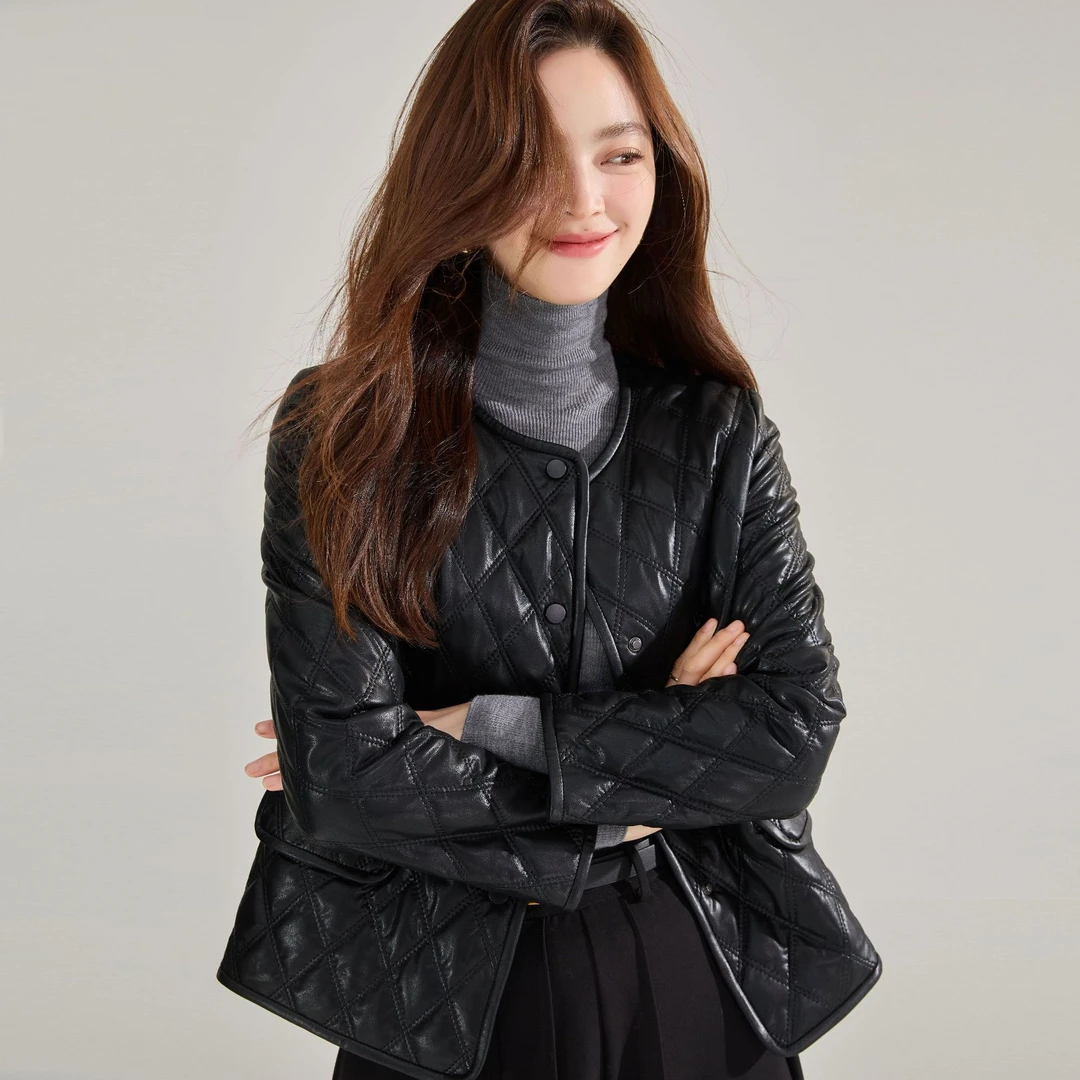 24秋冬复古时髦圆领菱形格百搭经典短款小香轻薄时尚外套15482