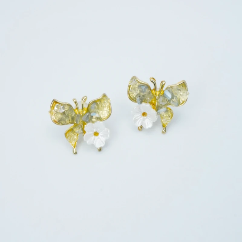 铜合金耳饰 复古精致蓝色蝴蝶花朵耳钉百搭甜美个性耳环 C-9507