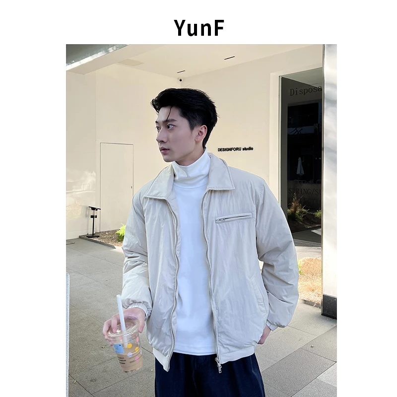 YUNF秋冬时尚羽绒服男青年合身翻领拉链短款百搭工装休闲8821