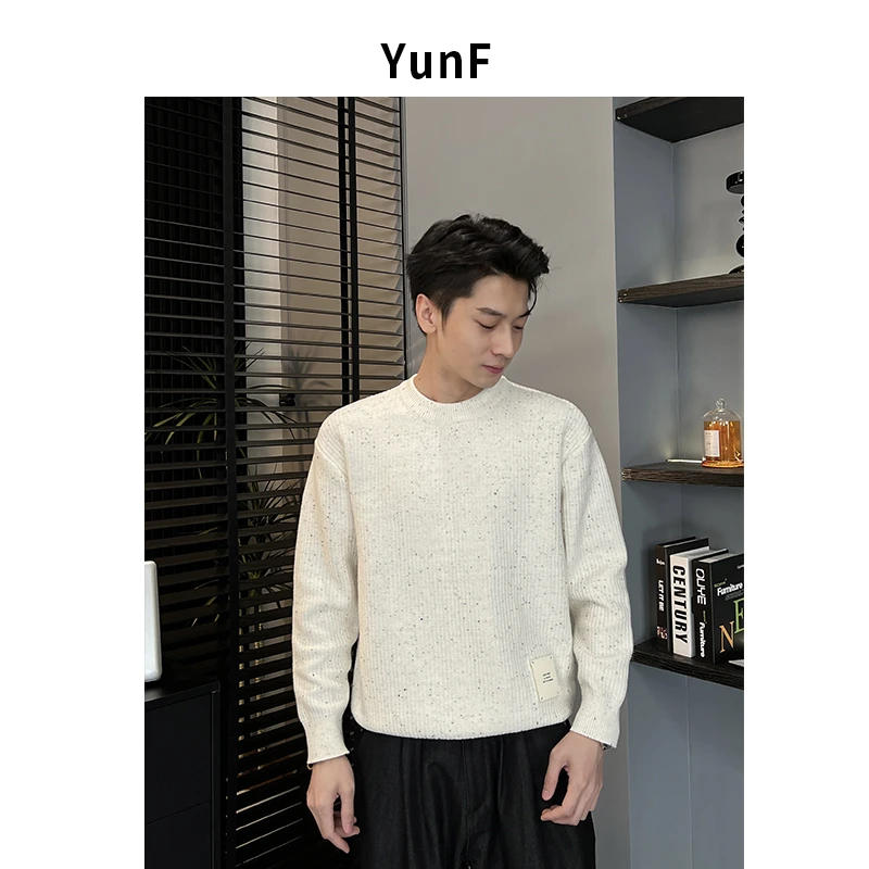 【YUNF】秋冬新款时尚雪花点针织毛衣宽松长袖套头打底衫男72038