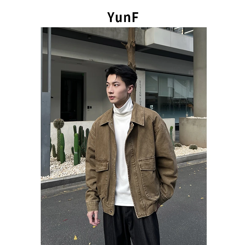 【YUNF】秋冬复古水洗加绒牛仔衣工装帆布时尚休闲外套夹克男6603