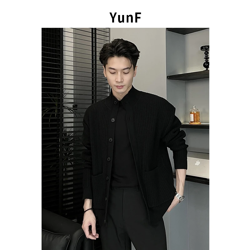 2024早秋立领休闲针织开衫夹克男纯色简约韩版时尚潮流外套男827