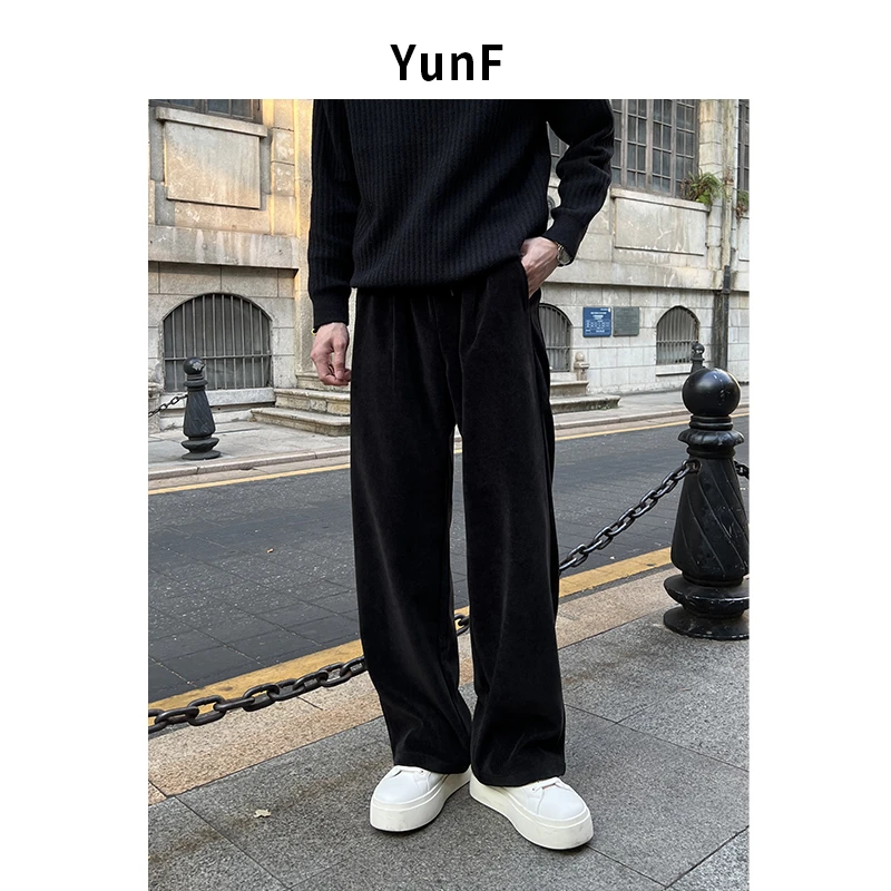 【YUNF】秋冬时尚雪尼尔直筒休闲裤抽绳宽松免烫阔腿灯长裤男8713