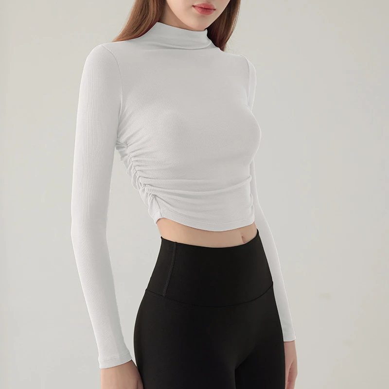 高领显瘦瑜伽服女弹力健身服跑步运动上衣秋冬款外穿打底长袖