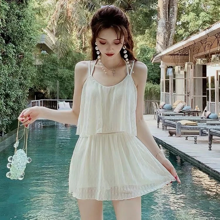 泳衣女2024年新款温泉les保守遮肚子显瘦韩国ins网红白色游泳衣