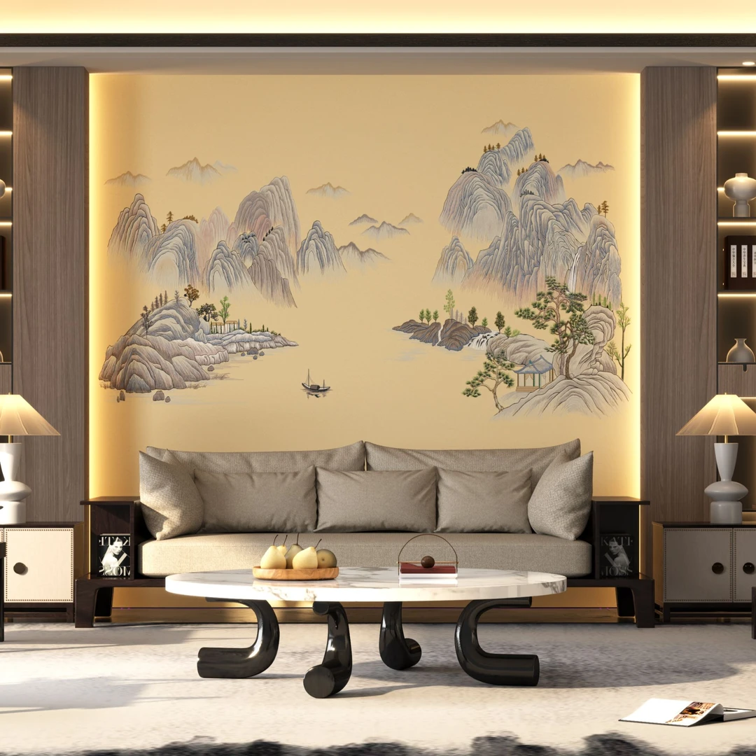 静绣阁悠然山居新中式刺绣独秀简单大方 电视墙床头背景墙墙布