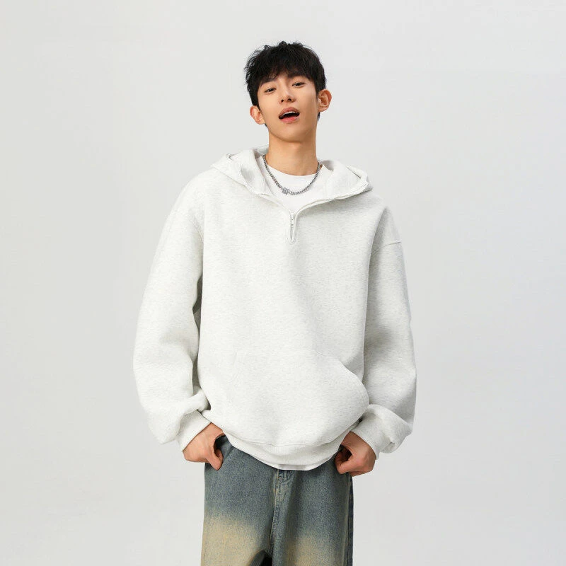 重磅440克半拉链连帽卫衣男秋季潮牌宽松情侣外套设计感百搭帽