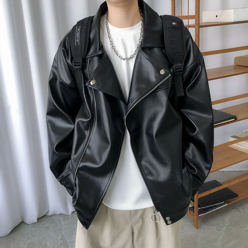 美式机车皮衣外套男ins潮春秋西海岸oversize高街pu皮飞行员夹克