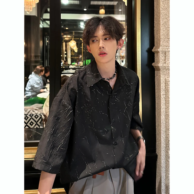 英伦雅痞男装肌理感衬衫设计感高级短袖衬衣男薄款发型师夏季穿搭