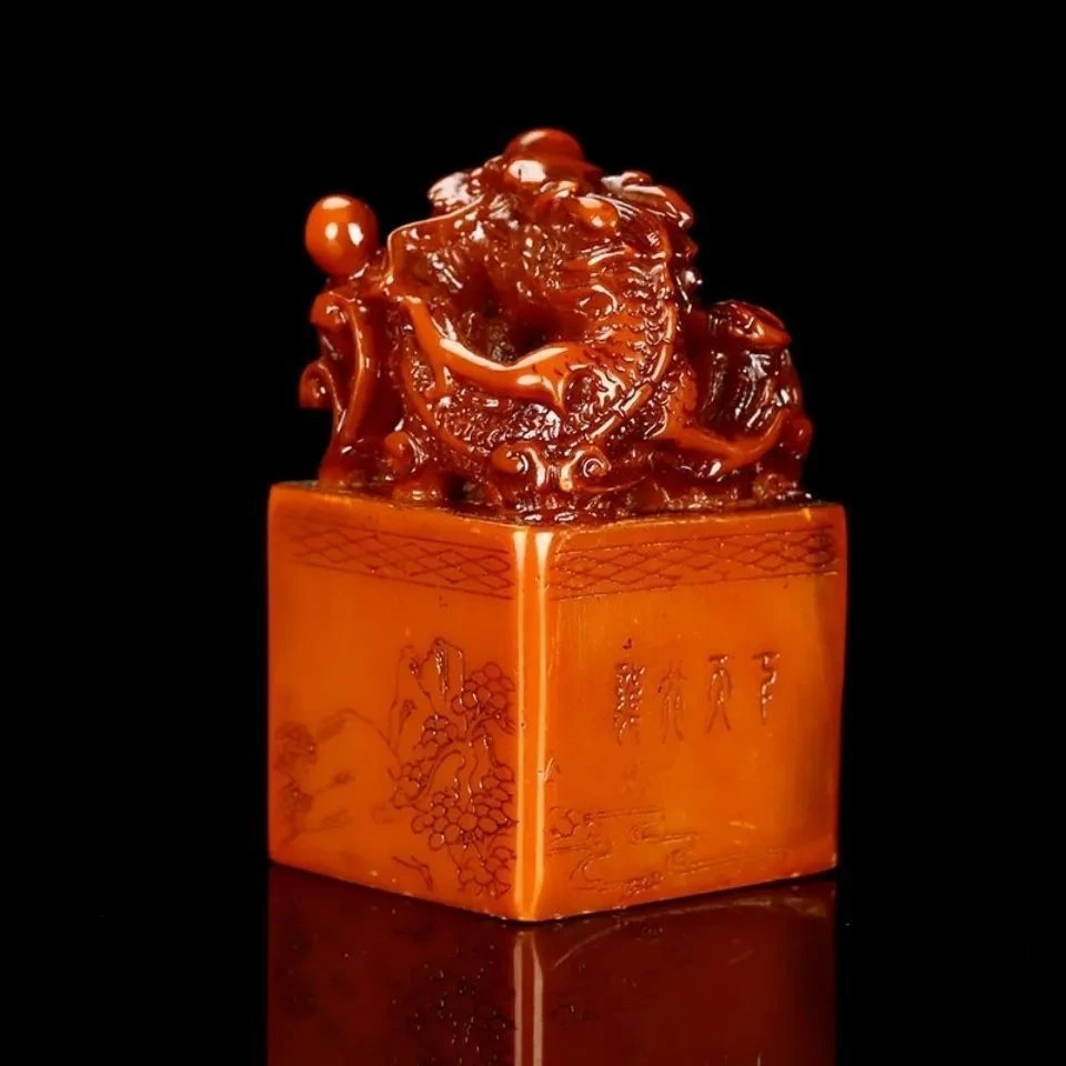 仿老挝田黄石大号玉石九龙玉玺 九方龙印龙头秦始皇印章桌面摆件
