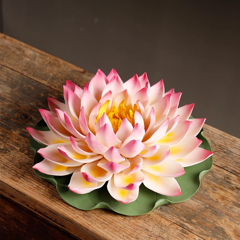 手工陶瓷莲花香插香座摆件新中式荷花禅意家居饰品客厅茶室装饰品