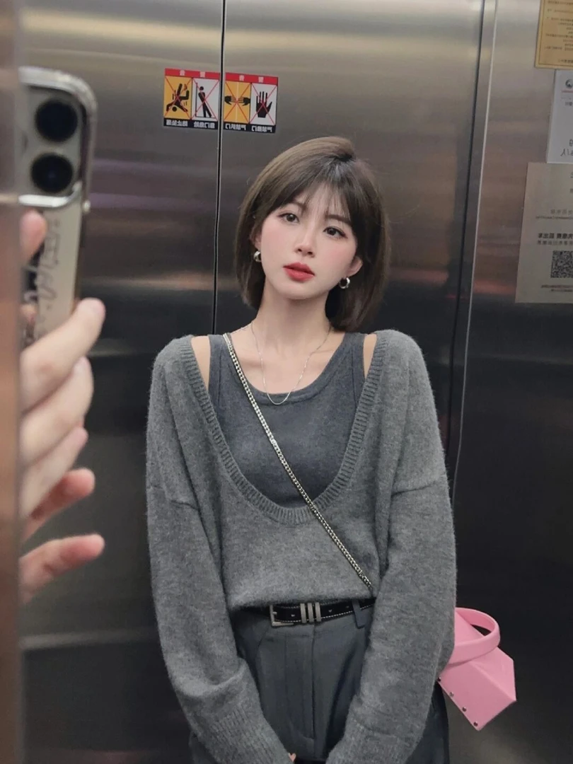 早秋小个子茶系搭配一整套高级感韩剧时尚减龄显瘦穿搭两件套装女