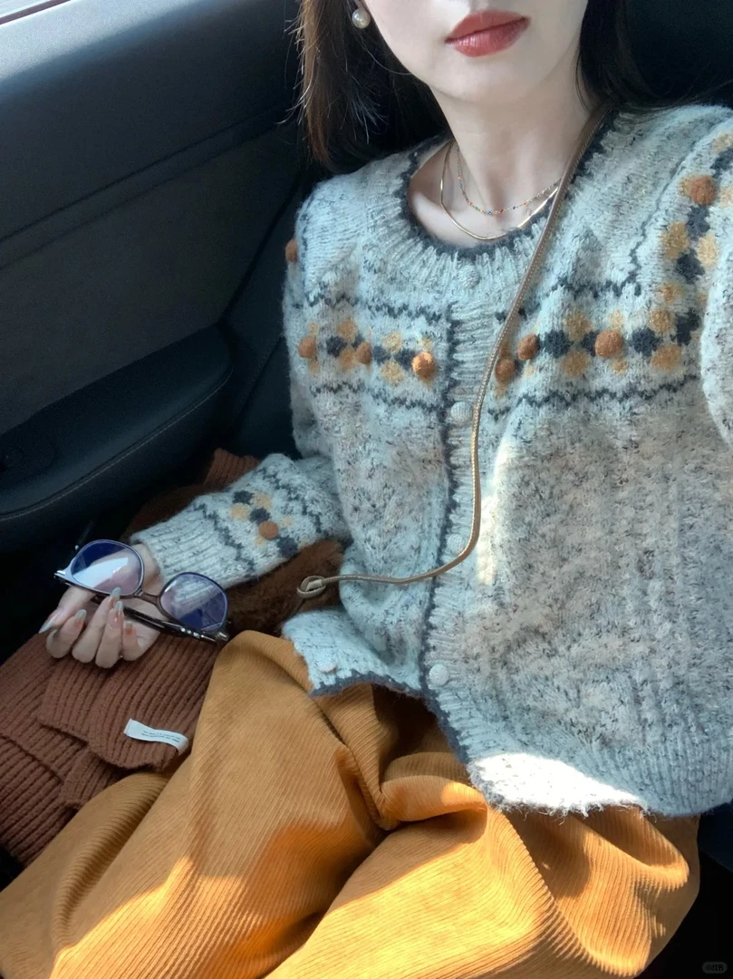 秋装搭配一整套韩系穿搭小香风慵懒软糯毛衣开衫休闲阔腿裤两件套