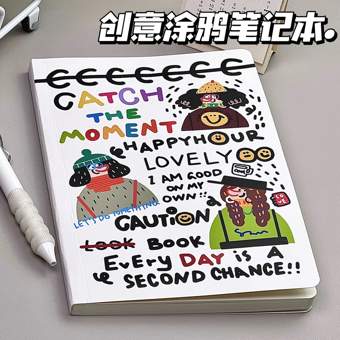 小红书美式同款涂鸦笔记本高颜值人物记事本学生日记本卡通空白本