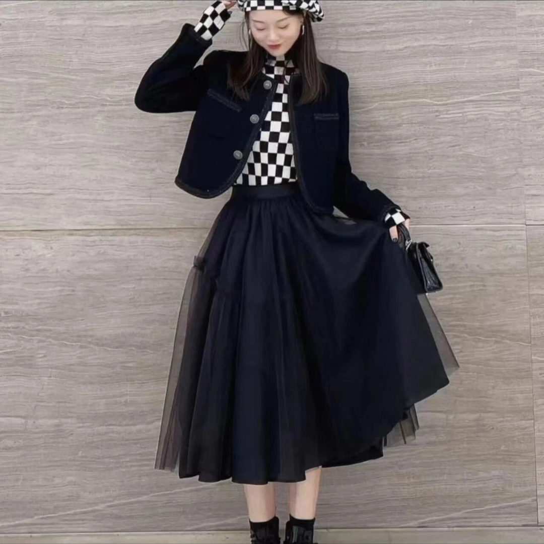 【北京阿玛施 】 5200383新款蒙娜丽莎优雅高腰纱裙松紧腰A字半身裙