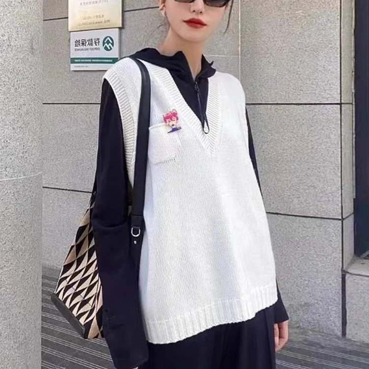 【北京阿玛施】V领针织马甲5399256学院风网红春秋时尚无袖套头百搭