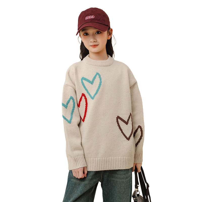 套头毛衣印花爱心宽松慵懒韩版圆领百搭卡通针织25459
