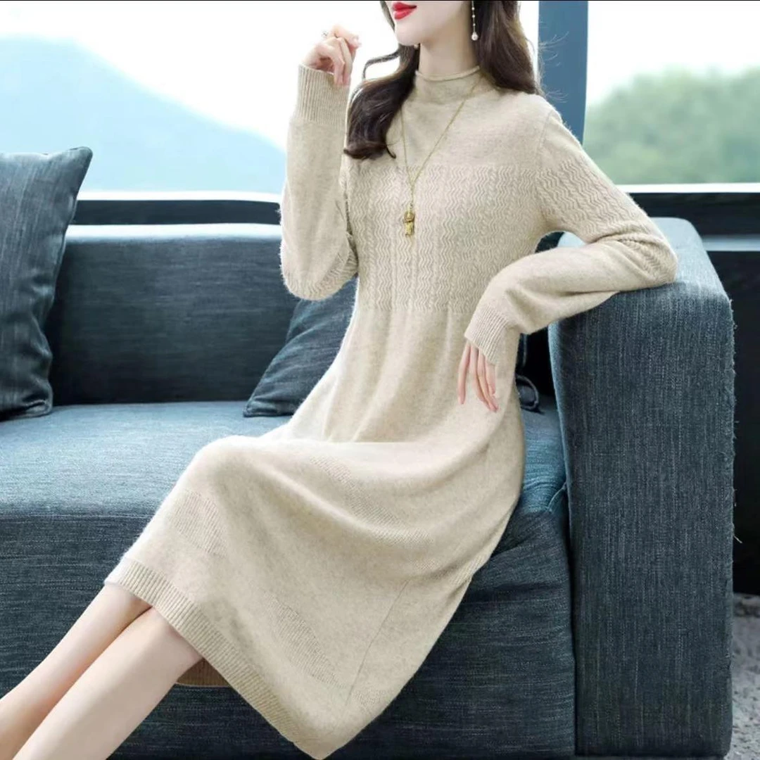 8243秋冬2024新款毛衣中长款打底衫韩版纯色套头女针织衫