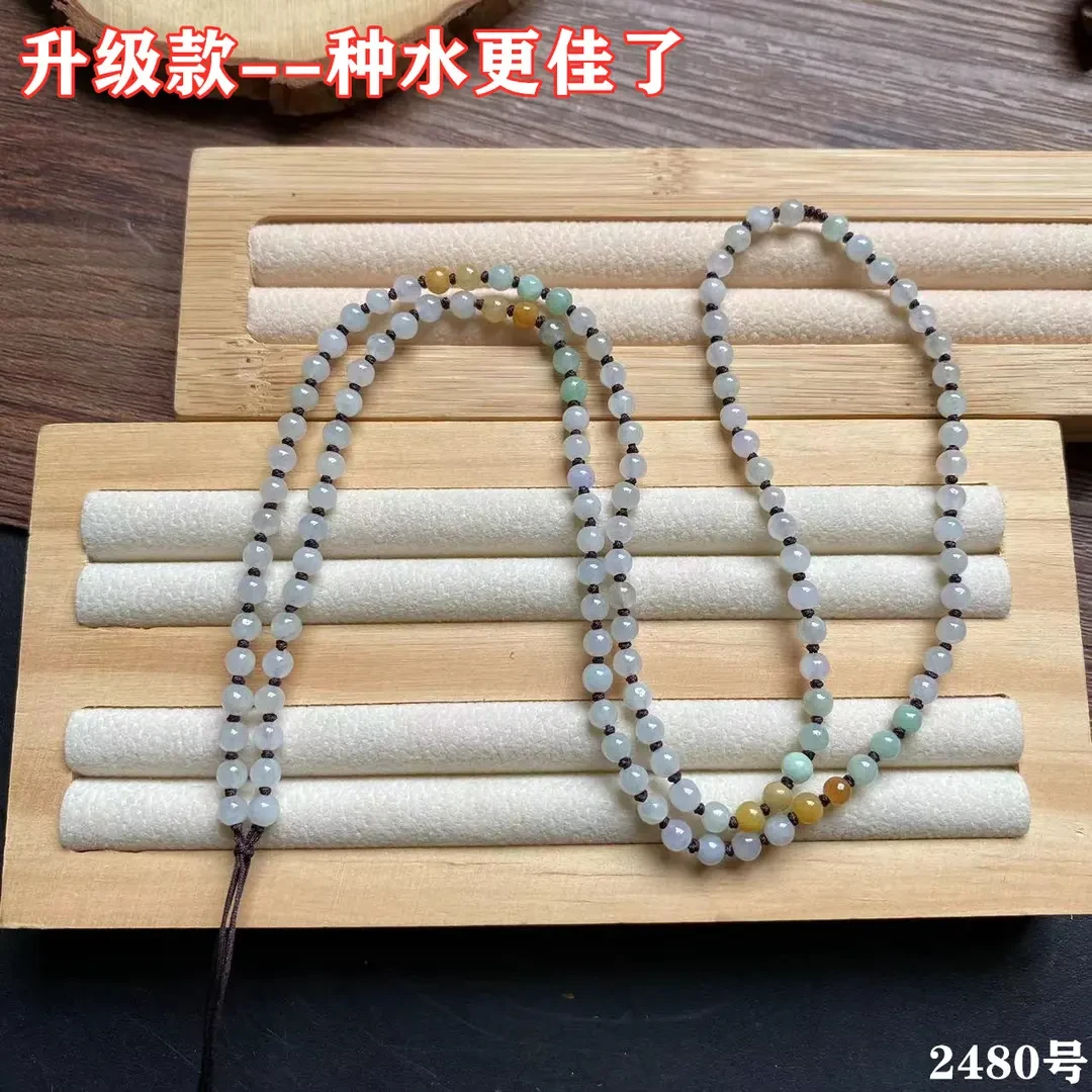 天然翡翠A货吊坠挂绳手工编织绳玉三彩圆珠油青男女挂脖挂件绳