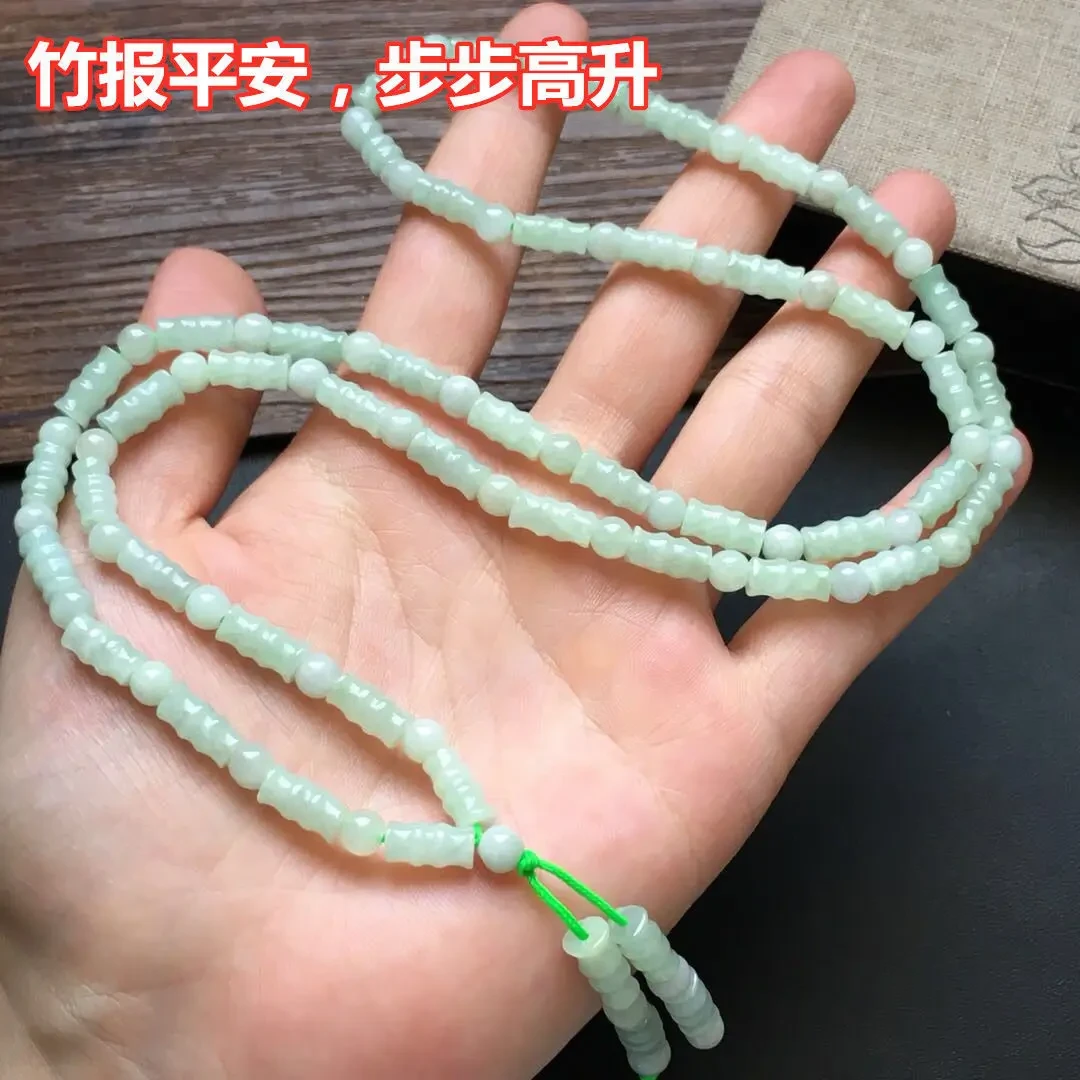 天然缅甸翡翠A货竹节项链平安步步高珠链冰种糯种淡绿玉石毛衣链
