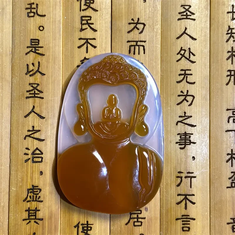 精美面由心生无相佛吊坠马达加斯加玛瑙冰透精雕挂坠女士镶嵌手工