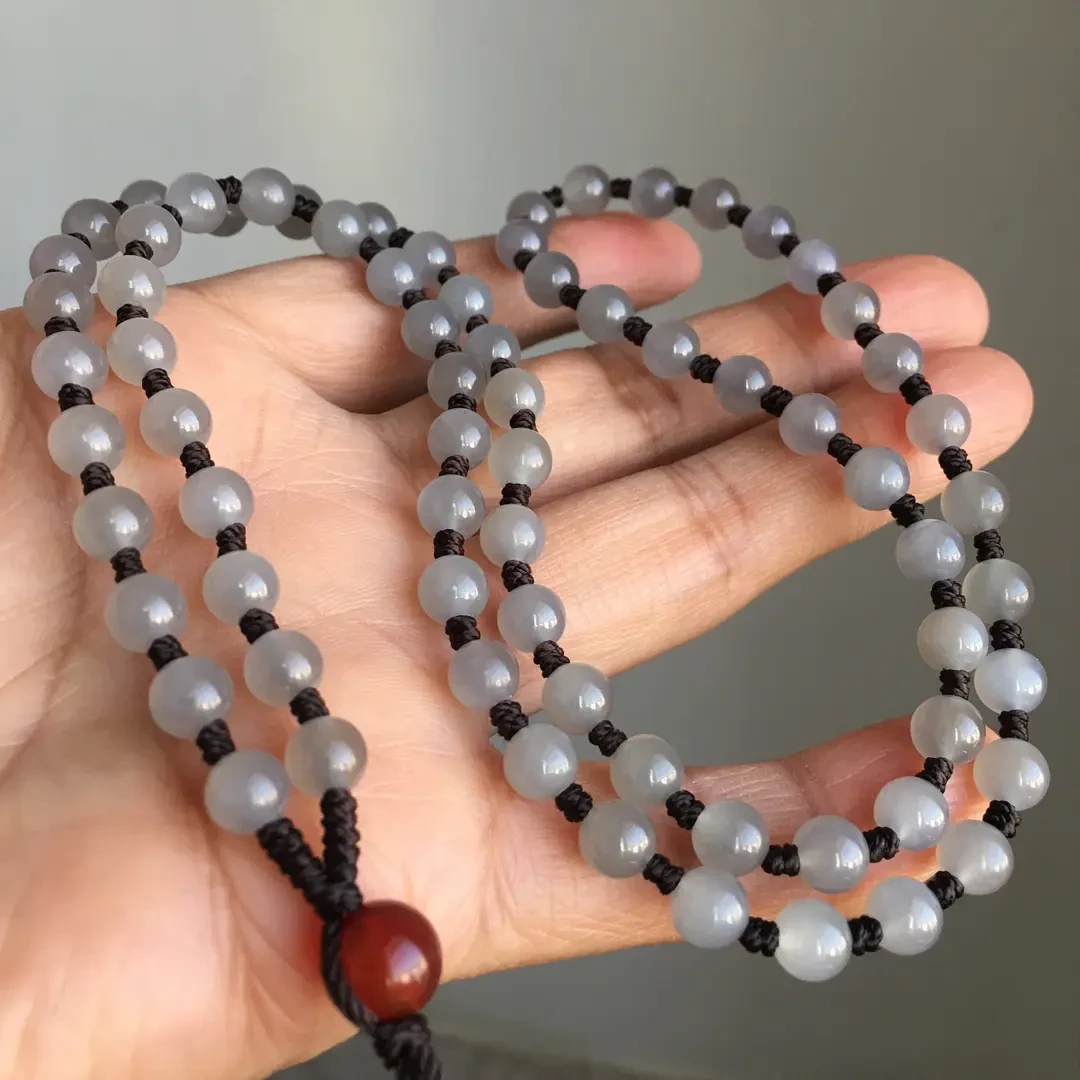 天然和田玉圆珠链深浅烟紫色珠链吊坠绳链女款毛衣链手工编制绳链