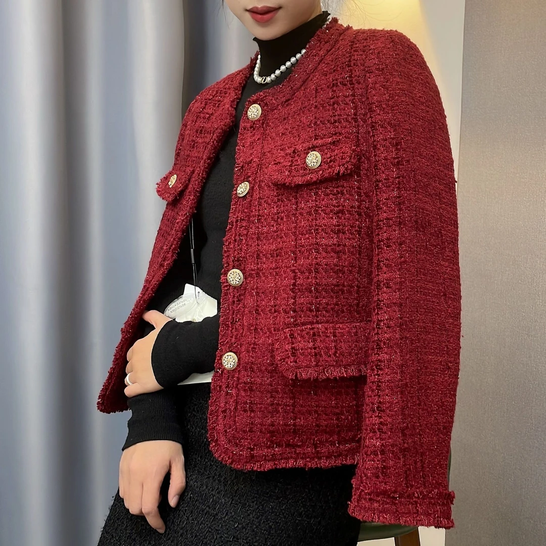 【暗夜玫瑰】秋季宝藏衣橱上新圆领显瘦轻奢时尚气质小香风短外套女