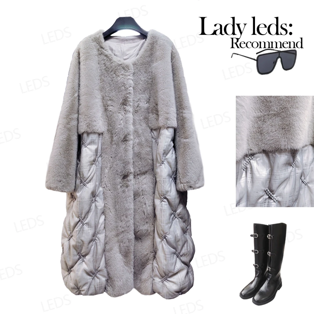 LEDS JS138 秋冬新款百搭气质拼接长款外套女款