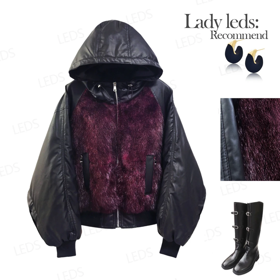 LEDS 064冬季新款时尚百搭设计师款连帽短外套