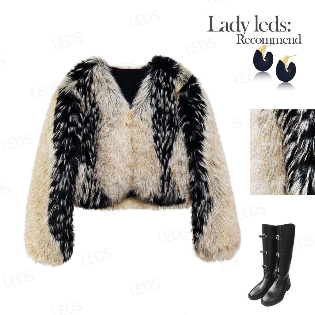 LEDS 28142冬季新款气质轻奢名媛风毛毛短外套