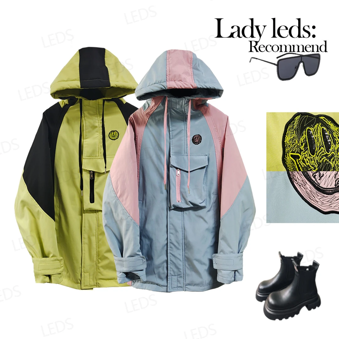LEDS 2097秋季新款户外舒适拼色连帽绒里冲锋衣