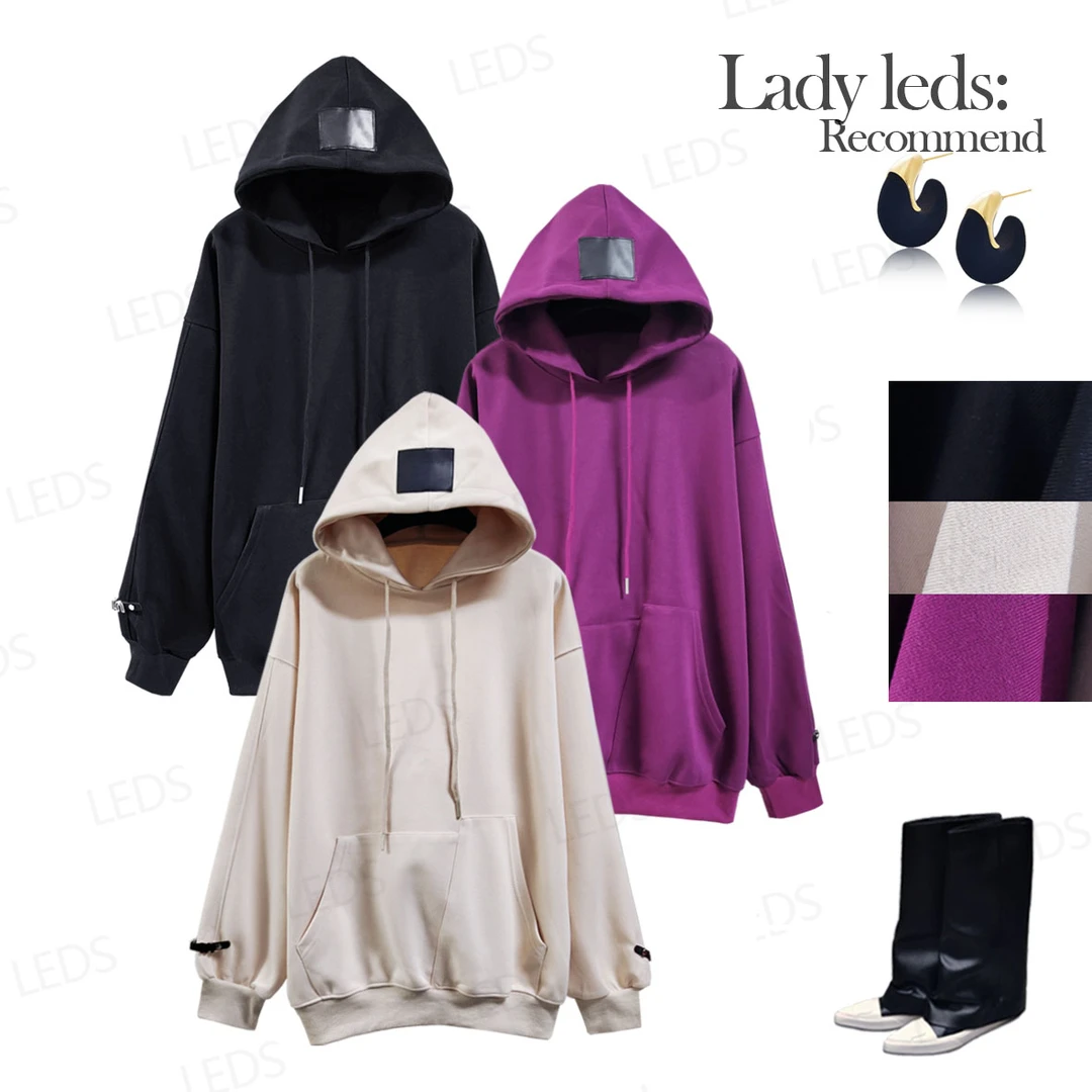 LEDS 10776冬季新款宽松休闲百搭三色连帽卫衣