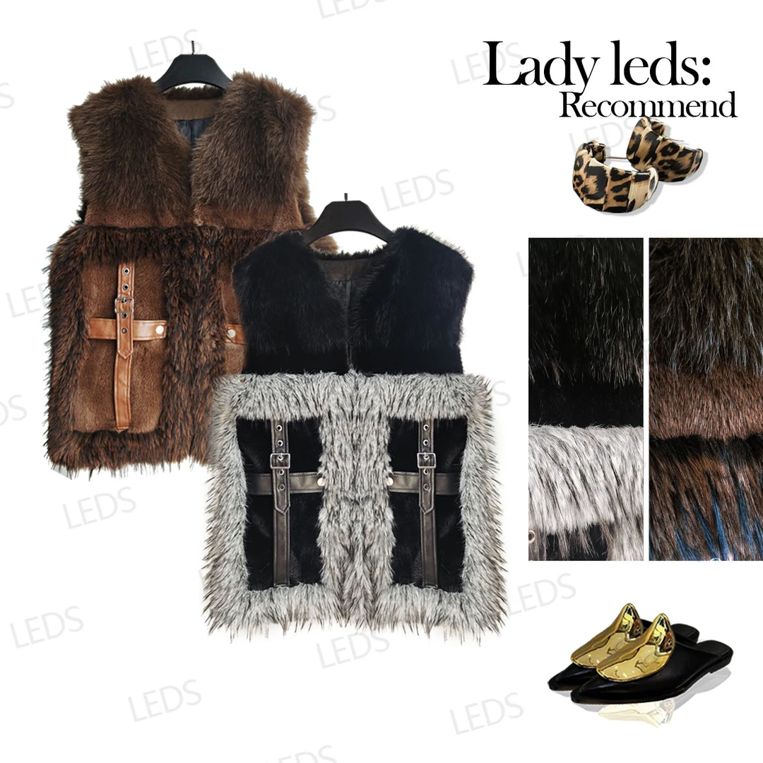 LEDS 24061冬季新款气质百搭无领拼接中长款马夹